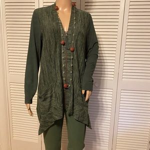 LOGO Heather Green Zip Cardi & Green Stretch Pants